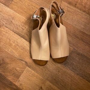 Mark Jenkins Nude Peep-toe leather 3-inch wedge heels, size 11